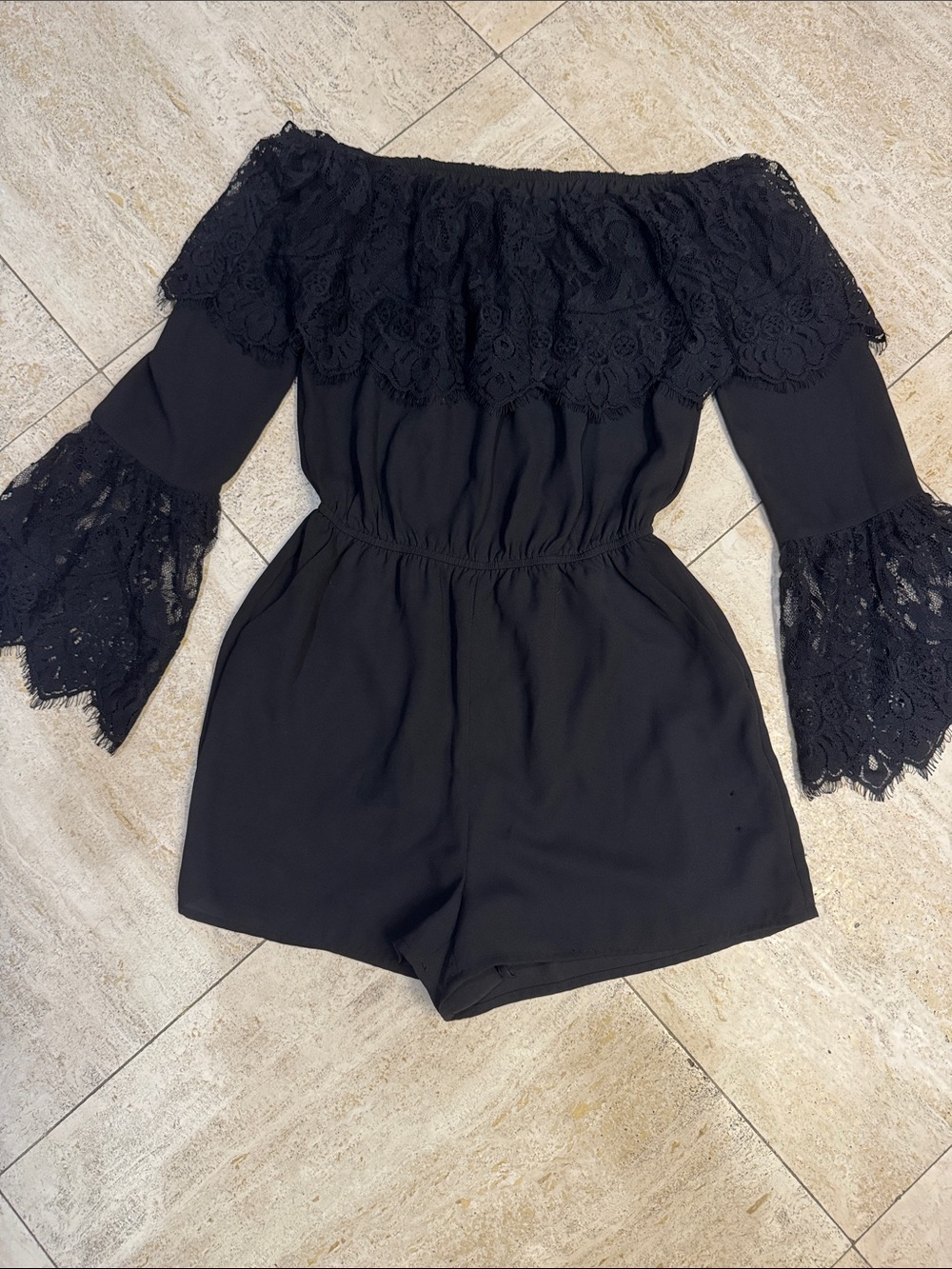 BB Dakota Black Lace Off-Shoulder Romper